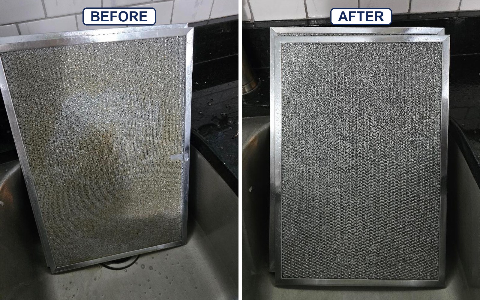 Range hood filter before and after deep cleaning