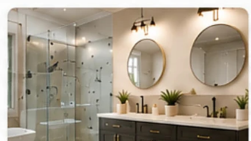 Freshly cleaned bathroom with glass shower and double vanity